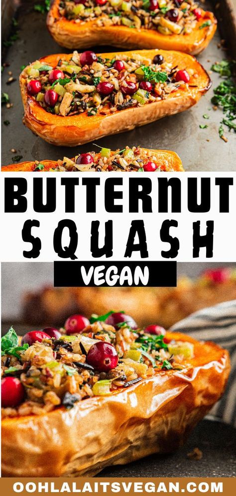 collage of butternut squash Vegetarian Stuffed Butternut Squash Recipes, Roasted Stuffed Butternut Squash, Vegan Winter Squash Recipes, Vegan Stuffed Butternut Squash, Stuff Squash Recipes, Stuffed Butternut Squash Vegetarian, Stuffed Squash Recipes Vegetarian, Dinner Recipes Butternut Squash, Butternut Squash Recipes Vegan