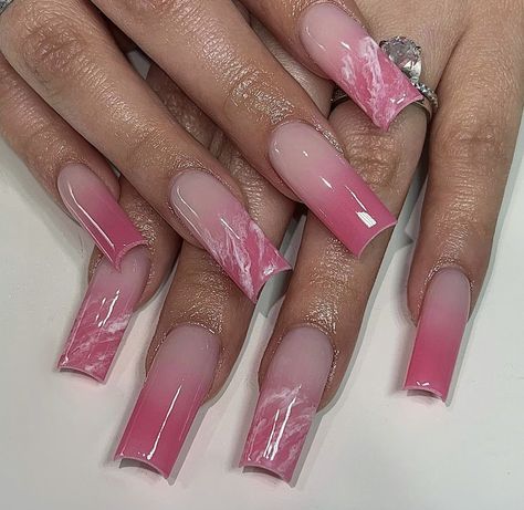 2023 Nails Summer, Gel X Nail Art, Nails Pink Ombre, Pink Tip Nails, Long Square Nails, Pink Ombre Nails, Simple Gel Nails, Girly Acrylic Nails, Short Square Acrylic Nails