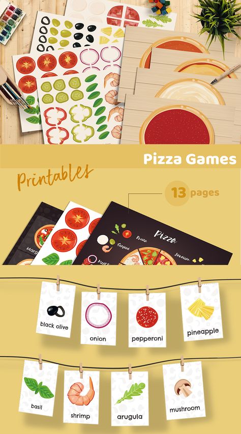 Flashcards Organization Ideas, Printable Board Games For Kids, Pizza Activities, Teaching Learning Material, Restaurant Game, Pizza Games, Learn Through Play, Printable Board Games, Pizza Making