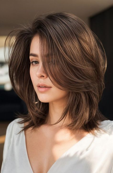 30 Cute Medium & Long Layered Haircuts & Hairstyles Face Framing Haircut For Shoulder Length Hair, Medium Length Haircut Shoulder, Layered Haircuts For Medium Hair No Bangs, Long French Bob Shoulder Length, Medium Length Hair With Layers And Side Bangs Long Bobs, Ladies Medium Length Hairstyles, Shoulder Length With Face Framing Layers, Medium Haircut Face Framing Layers, Should Length Layered Hair Haircuts