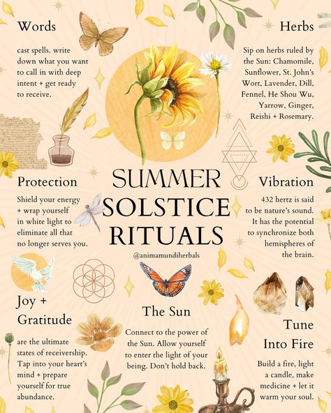 The Summer Solstice is a sacred time, commemorated by our ancestors through fire and ceremony, honoring the Sun as it peaks high in the sky and stretches the day into the longest of the year. It’s often said to be a time of new beginnings; with the changing of the seasons, we say goodbye to a long, stagnant period of self-reflection and welcome the fiery energy of the Sun to propel us forward. This very physical changing of the seasons is a powerful time to manifest spiritual transformations... Witch Seasons, Litha Celebration, Wicca Holidays, Summer Equinox, Arnica Salve, Magickal Correspondences, Year Journal, Witchcraft Books, Witch Stuff