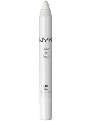 NYX Jumbo Eye Pencil "Milk"- great for vibrant eyeshadow and used as a base. Also great for brightening eyes on the lower lash line. White Eyeliner Products, Nyx White Jumbo Eye Pencil, Nyx Jumbo Eye Pencil Milk, Make Up Things, Highlight Eyebrows, Highlighter Eyes, Pencil Highlighter, White Eye Pencil, Highlighter Pencil