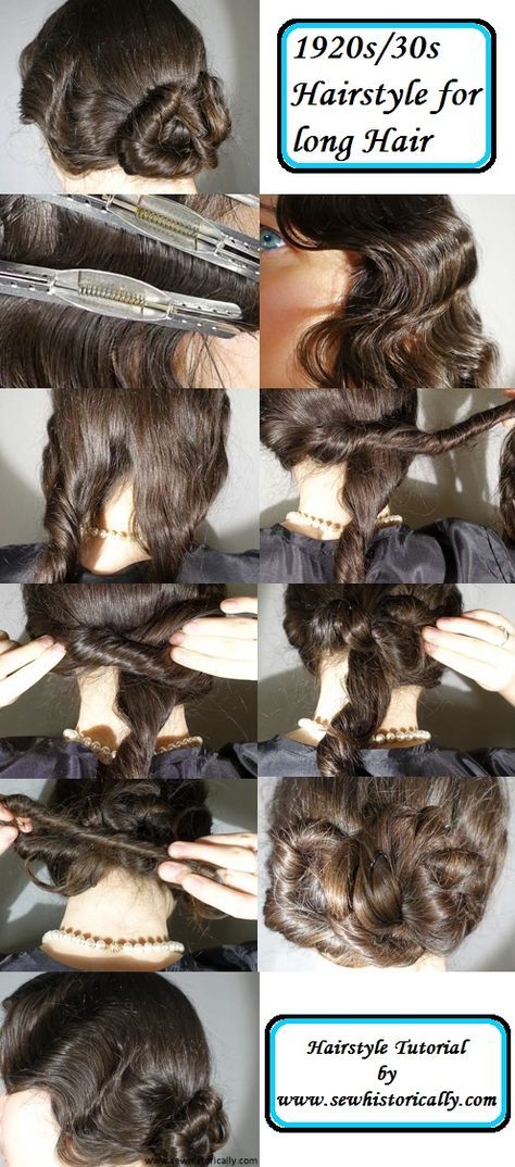 1920s/ 1930s hairstyle tutorial for long hair Retro Mens Hairstyles, 30s Hairstyles, 1920s Long Hair, 20s Hair, Long Hair Princess, 1930s Hair, Retro Updo, Vintage Hairstyles Tutorial, Jordans Retro