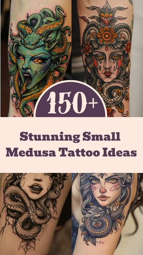 Explore the captivating allure of Medusa tattoos with these stunning designs. From traditional to modern, Medusa tattoos are known for their intricate details and powerful symbolism. Whether you're drawn to a small, simple design or a bold thigh piece, there's a Medusa tattoo perfect for expressing your unique style. Discover the deep meaning behind this mythological figure and embrace the empowering essence she embodies. Dive into the world of black women's Medusa tattoos and celebrate strength Medusa Tattoo Design Ideas, Small Medusa Tattoo, Modern Medusa, Medusa Tattoo Ideas, Medusa Tattoos, Medusa Hair, Medusa Tattoo Design, Tarot Tattoo, Medusa Gorgon