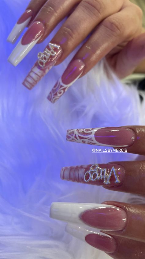 Silver Virgo Nails, 19th Bday Nails Ideas, Birthday Nails For Virgos, Virgo Szn Nails, Birthday Nails Virgo Short, Virgo Bday Nails, Croc Nails Pink, Virgo Nail Ideas, Virgo Esthetics