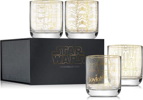 Disney Discovery: JoyJolt Star Wars Glassware Star Wars Glass, Short Glass, Gold Decal, Classic Star Wars, Geometric Artwork, Glass Packaging, Drinking Glass Sets, Tie Fighter, Glasses Drinking