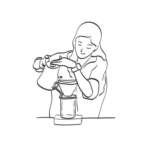 Barista Drawing, Female Barista, Background Line Art, Web Comic, Woman Illustration, Arabica Coffee, How To Make Coffee, People Illustration, Vector Hand