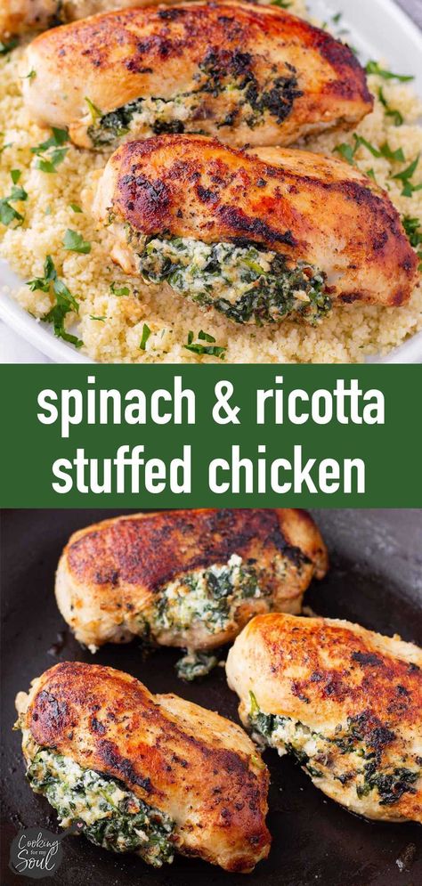 Ricotta Stuffed Chicken, Stuffed Chicken Breast Spinach, Spinach And Ricotta, Ricotta Recipes, Cheese Stuffed Chicken, Spinach Ricotta, Spinach Recipes, Low Carb Dinner Recipes, Stuffed Chicken