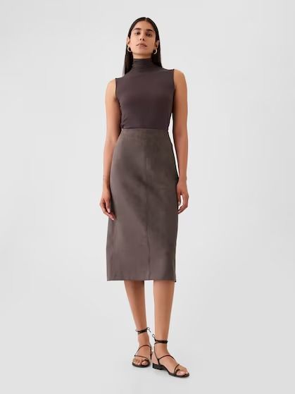 Women's New Arrivals: Clothing & Accessories | Gap Midi Skirt Boots, Office Jobs, Suede Midi Skirt, Plymouth Rock, Column Skirt, Skirt Zipper, Skirts With Boots, Suede Skirt, Gray Skirt