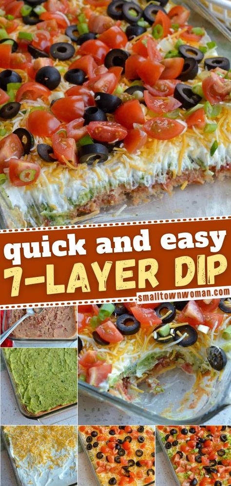 Easy 7 Layer Dip, Layer Dip Recipe, 7 Layer Dip Recipe, Layered Dip Recipes, Layered Bean Dip, 7 Layer Dip, Seven Layer Dip, Layer Dip, Mini Pizzas