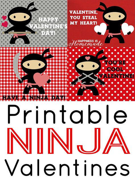 These cute printable ninja Valentine's Day cards were designed for my son who requested, "Valentines for boys with no glittery hearts and girly stuff!" Ninja Valentine, Diy Ninja, Magical Kitchen, Free Printable Valentines, Printable Valentine Cards, Valentine Stuff, Homemade Valentine, Valentine Printables, School Valentines