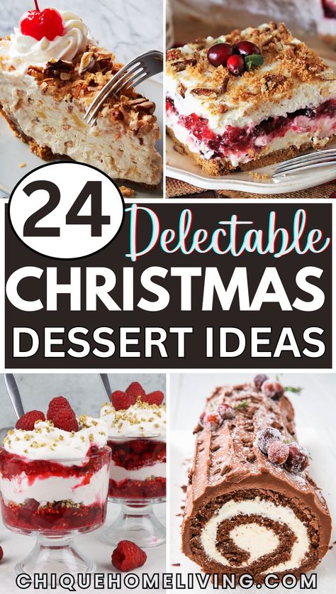 Looking for the perfect sweet treats to make your holiday season unforgettable? These 24 Mouth-Watering Christmas Dessert Ideas are here to add delicious magic to your festivities! From peppermint bark and gingerbread truffles to red velvet cupcakes and eggnog cheesecake, these recipes capture all the cozy flavors of the holidays. Christmas Sweet Wreath, Tropical Christmas Desserts, Nativity Dessert, Show Stopping Christmas Desserts, Best Christmas Desserts Ever, Layered Christmas Desserts, Best Holiday Desserts Christmas, Christmas Dessert Recipies, Vintage Christmas Desserts