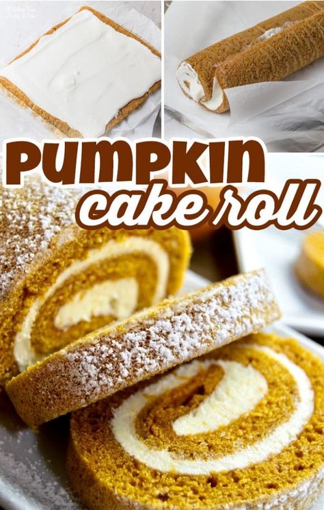 Pumpkin Cake Roll, Pumpkin Cream Cheese Roll, Moist Pumpkin Cake, Pumpkin Roll Recipe Easy, Cooking With Ginger, Fall Desserts Pumpkin, Pumpkin Cake Easy, Pumpkin Spices, Pumpkin Roll Cake