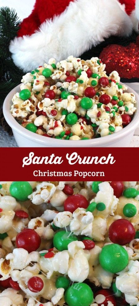 Santa Crunch Christmas Popcorn Recipe, Fun Treat For The Whole Family, Pin It Today For Christmas! Movie Night Desserts, Christmas Popcorn, Best Christmas Desserts, Popcorn Recipes, Christmas Treat, Christmas Party Food, Christmas Snacks, Christmas Cooking, Christmas Appetizers