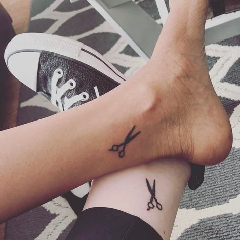 Hair Scissor Tattoos, Cosmetology Tattoos, Best Friend Tattoo Ideas, Friend Tattoo Ideas, Hairdresser Tattoos, Hairstylist Tattoos, Sewing Tattoos, Best Friend Tattoo, Friendship Tattoo