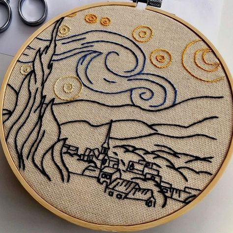 Van Gogh Embroidery Patterns, Acotar Embroidery Pattern, Embroidery Patterns Funny, Embroydary Design, Dune Embroidery, Embording Ideas, Broderie Aesthetic, Embriodary Design Ideas Easy, Embroidery For Boyfriend