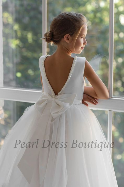 Dress with pearls,Sain flower girl dress,Mini bride dress,Kids formal dress,Tutu girl dress,Princess flower girl dress,Girl wedding dress by PearlDressBoutique on Etsy Kids Formal Dresses, Ivory Girls Dress, Satin Flower Girl Dress, Princess Flower Girl Dresses, Ivory Flower Girl, Ivory Flower Girl Dresses, Toddler Flower Girl Dresses, Gowns For Girls, Wedding Dresses For Girls