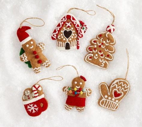 Pottery Barn Christmas Decor, Pottery Barn Christmas, Faux Christmas Trees, Gingerbread Ornaments, Felt Christmas Ornaments, Felt Christmas, Christmas Tree Toppers, Felt Ornaments, Tree Decor