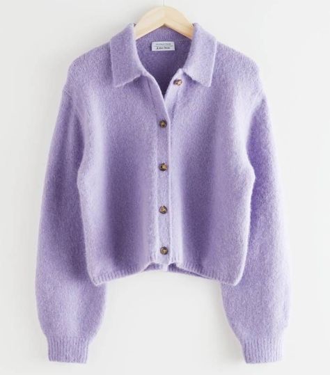 & Other Stories Wool Blend Tortoise Button Cardigan Lilac Cardigan, Cardigan Purple, Knitwear Trends, Puff Sleeve Cardigan, Cute Cardigans, Button Cardigan, Fall Shopping, Fashion Story, Cut Jeans