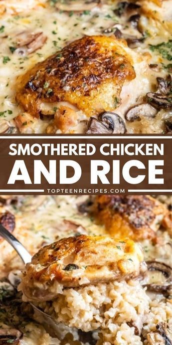 Smothered Chicken And Rice, Smothered Chicken Recipes, Chicken And Rice Casserole, Chicken Breast Recipes Baked, Smothered Chicken, Chicken Main Dishes, Chicken And Rice, Rice Casserole, Chicken Dishes Recipes