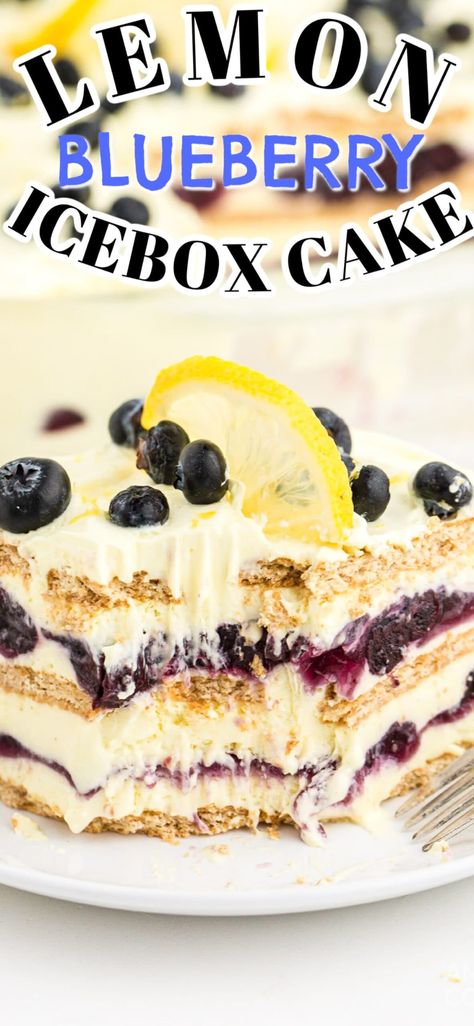 Lemon Blueberry Icebox Cake, Blueberry Icebox Cake, Cookies Blueberry, Blueberry Baking, Blueberry Treats, Dessert Blueberry, Lemon Icebox Cake, Dessert Lemon, Cake Blueberry