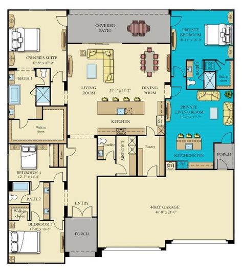 Grandparents Suite House Plans, House Plans With Mother In Law Suite One Story, Mother In Law Floor Plans, Floor Plans With Mother In Law Suite, Home Plans With Mother In Law Suite, Inlaw Suite Plans, Next Gen Homes, Multigenerational House Plans, Multigenerational House