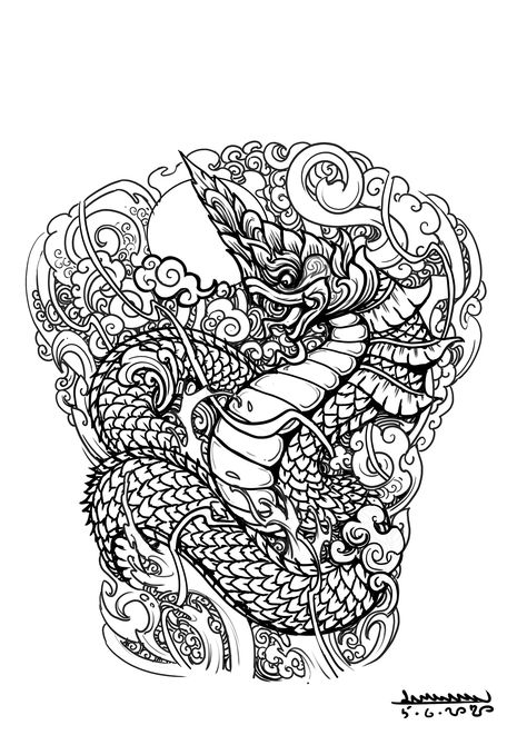 Myanmar Traditional Tattoo Design on Behance Myanmar Traditional Tattoo, Dragon Koi Tattoo Design, Cambodian Tattoo, Dragon Tattoo Drawing, Khmer Tattoo, Japanese Flower Tattoo, Thailand Tattoo, Family Tattoo Designs, Samurai Tattoo Design