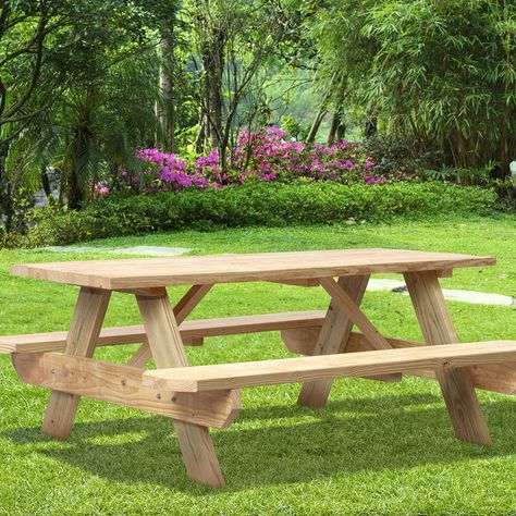 Picnic Table Style Dining Room Table, Picnic Table Backyard, Wood Table Outdoor, Picnic Table With Benches, Wood Picnic Table, Table Kit, Table With Benches, Outdoor Picnic Table, Picnic Table Plans