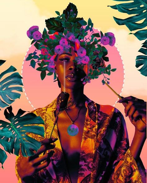 Black Art Collective on Instagram: “Flower Goddess  Artist: @creativepowerr” Flower Goddess, Afrofuturism Art, Digital Collage Art, Green Queen, Black Art Painting, Afrocentric Art, Black Artwork, Favorite Artist, Goddess Art