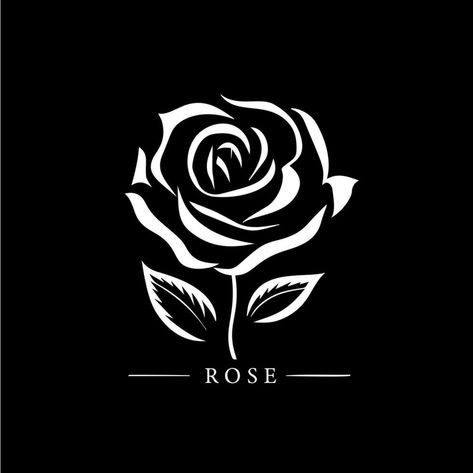 Rose flower logo template, white icon of blossom rose petals silhouette on black background, boutique logotype concept, cosmetic emblem, tattoo. Vector illustration White Rose Logo, Emblem Tattoo, Rose Logo Design, Rose Symbol, Dupatta Painting, Flowers Logo, Rose Vector, Burning Rose, Rose Template