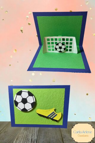 Soccer Popup Card - Carla Arlene Creations Diy Soccer Birthday Card, Soccer Cards, Soccer Birthday, Dad Cards, Cards Birthday, Tape Crafts, Shaker Cards, Graduation Cards, Masculine Cards