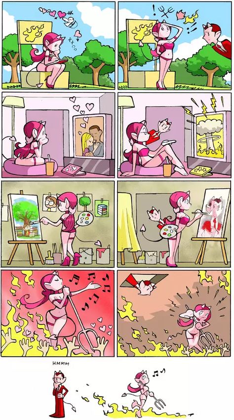 The romantic saga of Fuchsia the devil girl and Criminy the bookworm - Imgur Comics Anime, Online Comics, Comics Story, Bd Comics, Short Comics, Cute Stories, 웃긴 사진, Memes Humor, Cute Comics