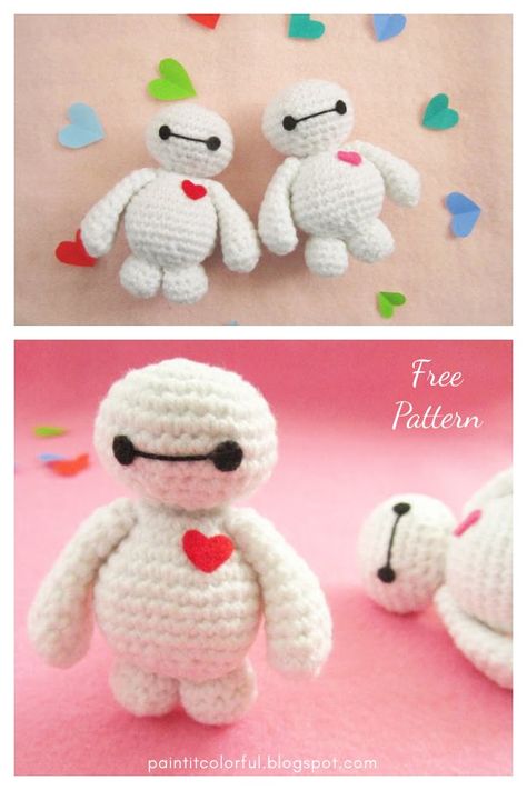 Amigurumi Baymax Free Crochet Pattern Crochet Valentines Day Amigurumi Patterns Free, Hello Kitty Crochet, Crochet Disney, Valentines Crochet, Baymax, Crochet Keychain, Crochet Stuff, Crochet Toys Patterns, Loom Knitting