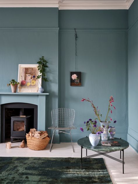 Dix Blue Farrow And Ball, Marianne Cotterill, Card Room Green, Blue Pots, Dix Blue, Farrow Bal, Oval Room Blue, Blue Interiors, Wooden Window Frames