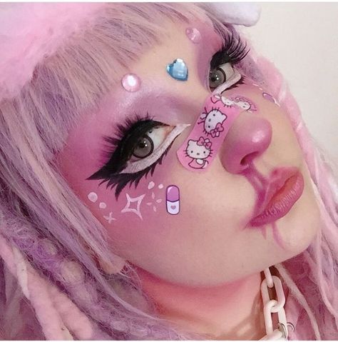 Yami / yume Kasai makeup | Kawaii makeup, Eye makeup art, Creative eye makeup Decora Makeup Look, Kawaii Pink Makeup, Makeup Ideas Kawaii, Alt Pink Makeup, Pink Anime Makeup, Menhera Makeup, Harajuku Makeup Kawaii, Makeup Looks Kawaii, My Melody Makeup Look