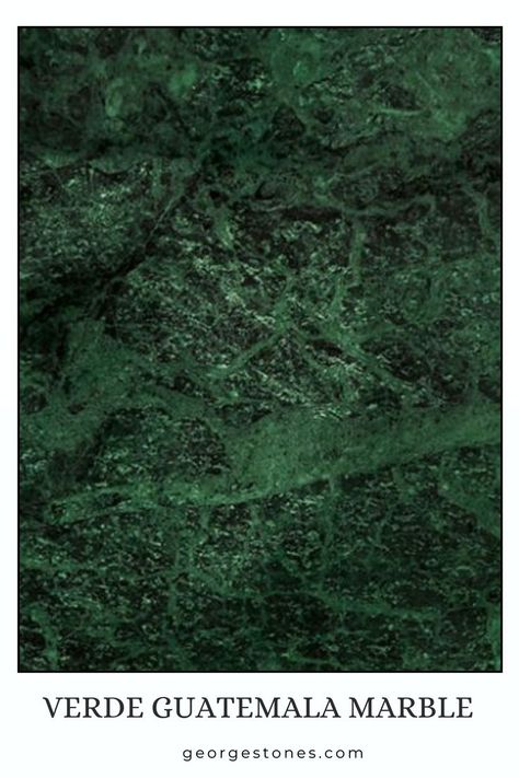 Natural green marble with deep tonal variations and distinct web-like patterns. Marble Interior, Rich Green, Stunning Interiors, Green Marble, Unique Beauty, Green Stone, Guatemala, Forest Green, Green Colors