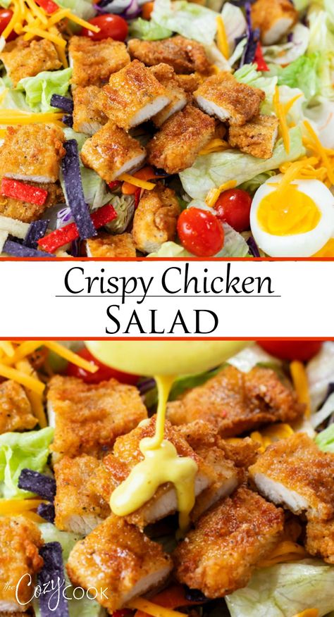 Crispy Chicken Salad Recipe, Homemade Honey Mustard Dressing, Crispy Chicken Salad, Chicken Tender Salad, Fried Chicken Salads, Crispy Chicken Salads, Fried Chicken Strips, Homemade Honey Mustard, Fresh Salad Recipes