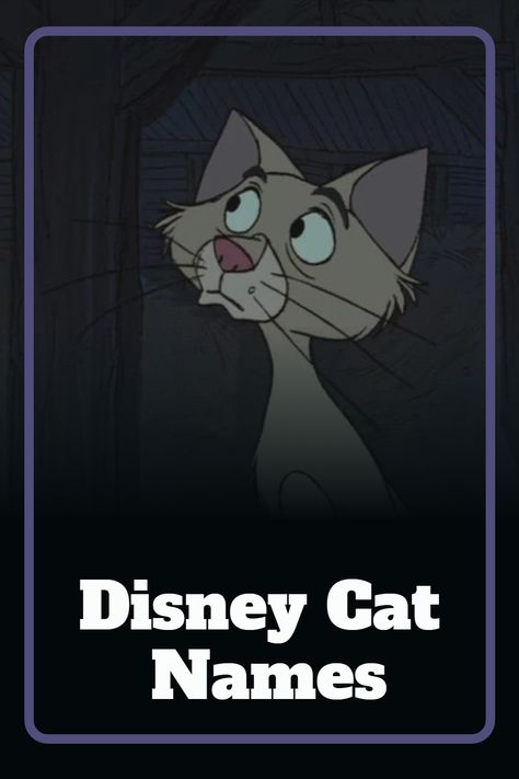 Looking for a Disney name for your new feline friend? Check out our list of cat names, inspired by Disney cats! Disney Cats Names, Male Cat Names Unique, Disney Pet Names, Disney Cat Names, Cat Names List, Disney Cat Characters, List Of Cat Names, Male Disney Characters, Disney Character Names