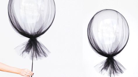 CHILD Magazines | DIY Tulle-Covered Balloons Tulle Covered Balloons Diy, Swan Lake Party, Diy Tulle, Lake Party, Diy Magazine, Black Balloons, Magazines For Kids, Balloon Diy, Black Tulle