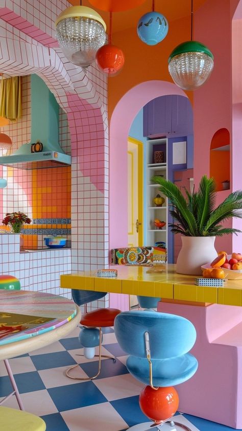 If I Designed an Airbnb Mansion: Bringing the Vibrant Vibe to Life — Living Bright Interiors Bright Colored Interiors, Energetic Interior Design, Maximal Interior Design, Colorful 80s Aesthetic, Triadic Interior Design, Color Blocking Interior Design, Modern Mexican Interior Design, Bright Color Room, Gen Z Interior Design