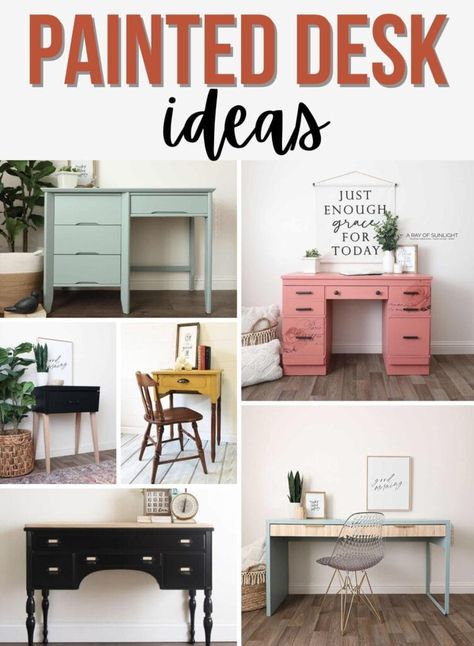 Painted Desk Ideas Desk Color Ideas Painted Furniture, Desk Painting Ideas, Painted Desk Ideas, Sewing Desk Makeover, Desk Painting, Refinished Desk, Refurbished Desk, Desk Flip, Desk Makeover Diy