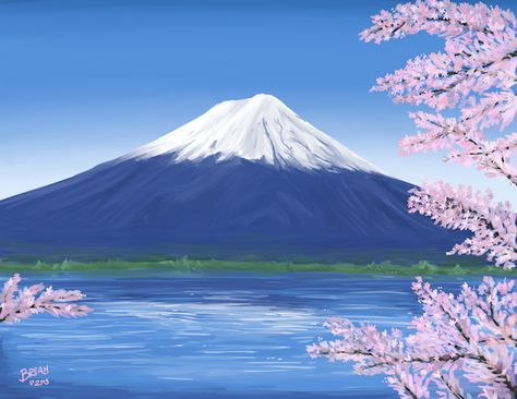 Mt Fuji Drawing, Mount Fuji Drawing, Mount Fuji Painting Easy, Fuji Painting, Tokyo Painting, Fuji Mountain Painting, Mount Fuji Painting Watercolor, Mount Fuji Watercolor, Mt Fuji Painting