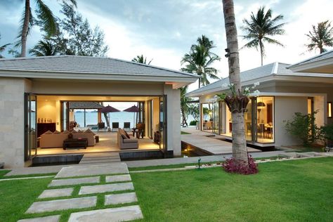 Bali House, Bali Vacation, Casa Country, Beautiful House Plans, Indian Homes, Bungalow House, Home Landscaping, Koh Samui, Beach Villa