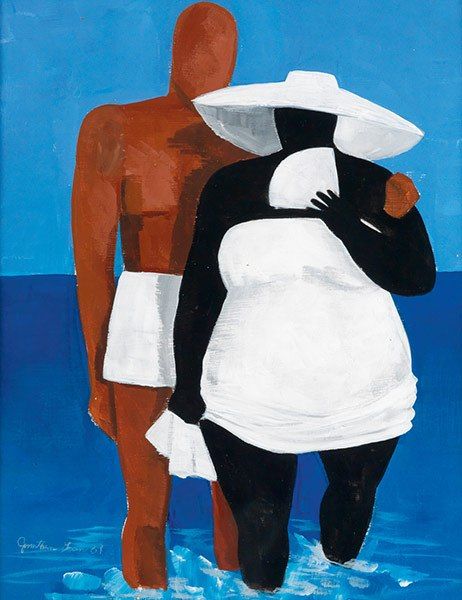 Wading in the Surf, acrylic on masonite board, 1989, Jonathan Green. Estimate $8,000 to $12,000. Gullah Culture, Jonathan Green, Romare Bearden, African American Artwork, Plus Size Art, American Fine Art, Southern Culture, African Art Paintings, Black Art Painting