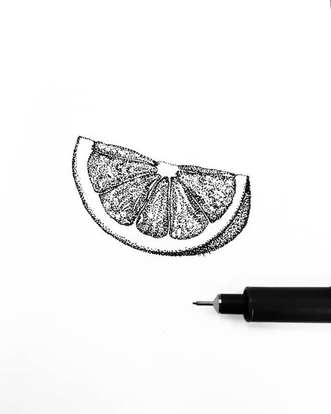 Foodie Doodle, Pointalism Art, Tattoo Pencil, Stippling Drawing, Citrus Slice, Fruit Drawing, Dotted Drawings, Model Tattoo, Doodle Painting