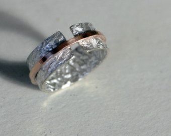 Reticulated Silver Ring with Gold Band Ring With Gold Band, Reticulated Silver, Melting Point, Gold Band, Silver Jewellery, Gold Gold, Gold Bands, Artisan Jewelry, Or Rose