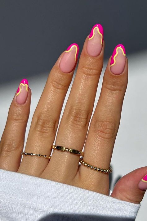 Pink French tip nails that give a light and bubbly twist to the classic French manicure. Affiliate Amazon, Unghie Sfumate, Kutek Disney, 2024 Nails, Hello Nails, Summery Nails, Pink French, Design Nails, Nail Styles