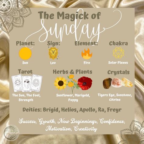 Sunday Magick, Chakra Tarot, New Orleans Witch, Leo Tarot, Witchcraft Magic, Teen Witch, Magic Day, Witch Spirituality, Candle Magick