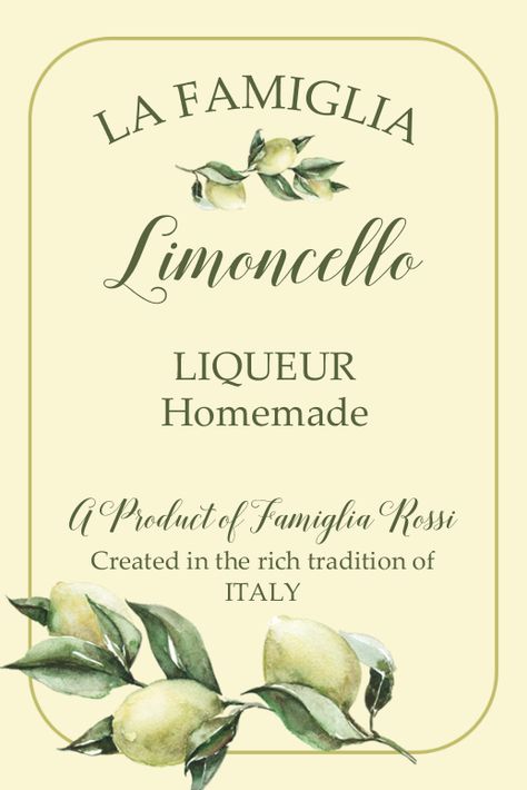 Italian Limoncello Liquor Labels by BottleYourBrand Ice Cream Label, Limoncello Labels, Orange Company, Food Label Design, Italian Limoncello, Italian Shop, Limoncello Spritz, Liquor Label, Italian Vibes