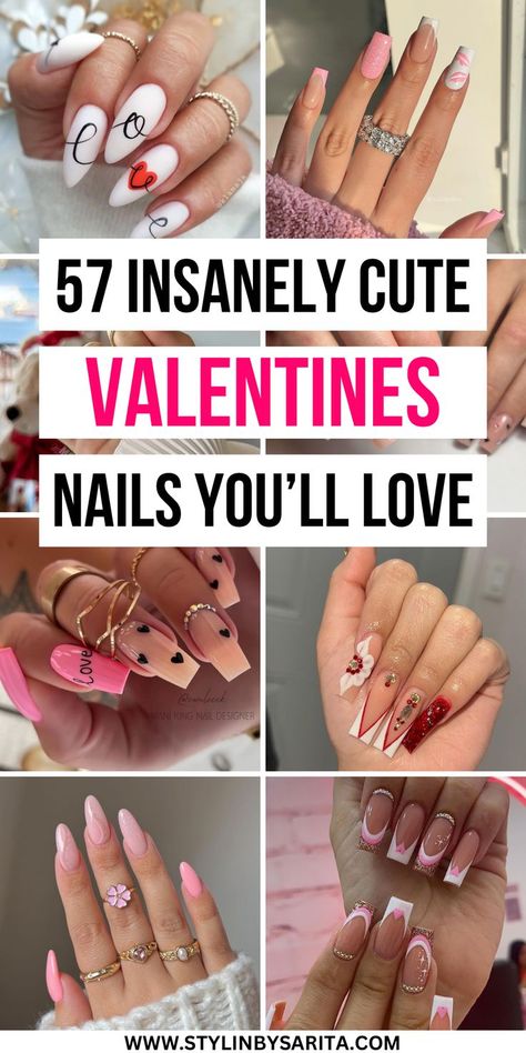 valentines nails Valentines Day Nails Almond, Trendy Valentines Day Nails, Cute Valentines Day Nails, Cute Valentines Nails, Diy Valentine's Nails, Valentine Nails Pink, King Nails, Red Nail Art Designs, Valentines Day Nails